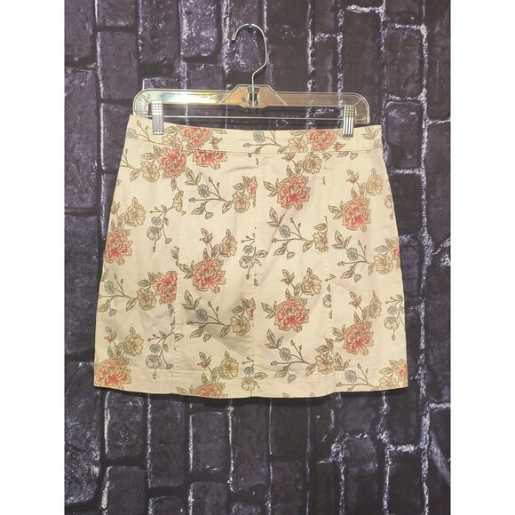 Tinseltown Dresses & Skirts - Tinseltown Floral Mini Skirt Women's Size 9/29 Cream Pink O-Ring Full Zip Front